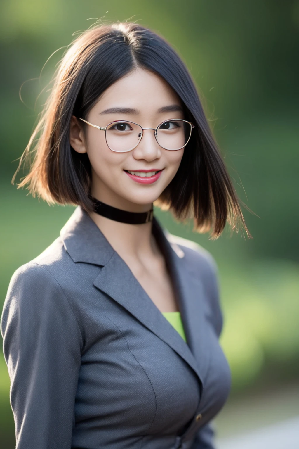 <lora:joanwu_v01:0.9>, 
 (8k, RAW photo, best quality, masterpiece:1.2), (realistic, photo-realistic:1.37), omertosa,1girl, blurry background,lake, rain,wet,professional lighting, photon mapping, radiosity, physically-based rendering, backlight bokeh, blurry background,smile, mature,((black choker)), red lips, student ,((lights shinning on the face))
head portrait
,
sunlight, ((outdoors)) ,((light shinning on the hair))
school uniform,
((short hair)), ((floating hair)), black hair,straight hair, glowing hair,
135mm lens,gold-rimmed glasses,,big breast,red lips,smile