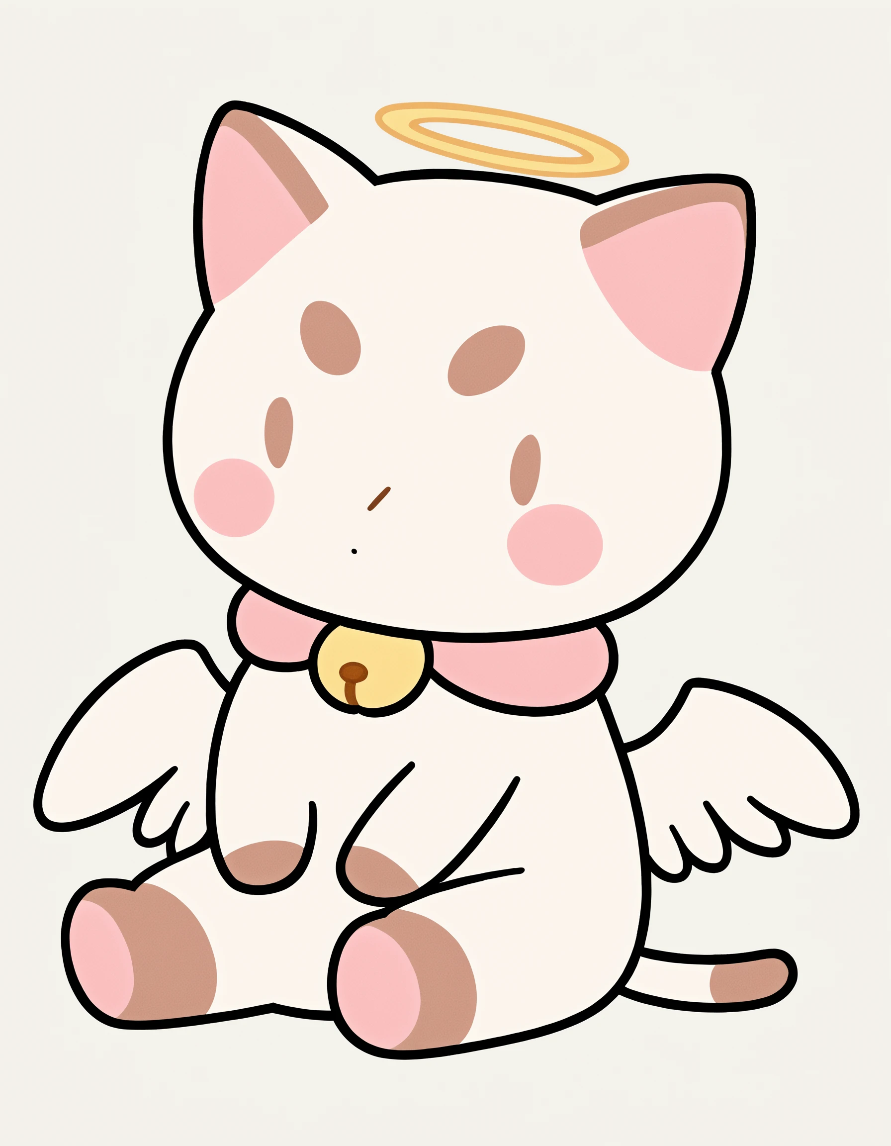 Puppycat, masterpiece, best quality, no humans, halo, wings, white background, simple background, solo, sitting, angel wings, angel, :<, full body, bell, cat, animal focus, stuffed toy, chibi, <lora:PuppycatXL:1>