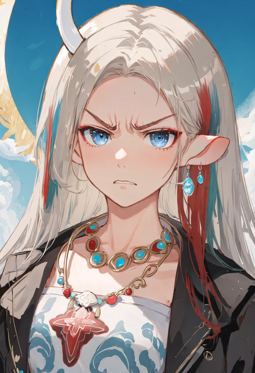 best quality, masterpiece, highres, solo, {nine_colored_deer_arknights:0.90}, angry, annoyed, portrait, looking at viewer