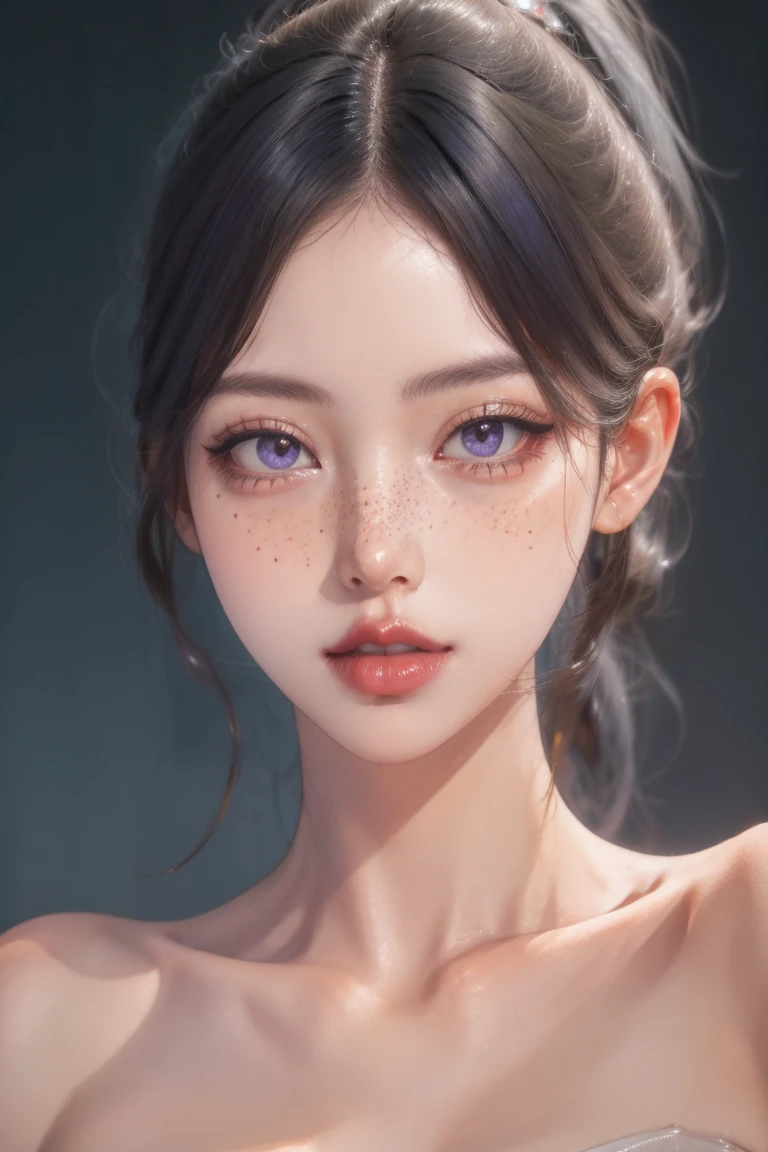 Game art,Best image quality,Highest resolution,8K,(A half-length photo),(portrait),(Head close-up),(rule of thirds),Unreal Engine 5 rendering works,20 year old girl,((Queen)),Eyes are very detailed,(big breasts),Elegant and noble,cinema lights,Ray tracing,Game CG,((3D Unreal Engine)),OC rendering reflection pattern,4K,Ultra-clear,Sensual,translucent lace,Fair and plump figure,pretty face,gloss gel coat,身着华贵礼服的Queen,Crystal Gem Crown,Necklace jewelry,blue eyes,black tattoo(whole body),The tattoo is very three-dimensional,Gorgeous and intricate tattoo designs,Super clear portrait photos,Queen的妆容,