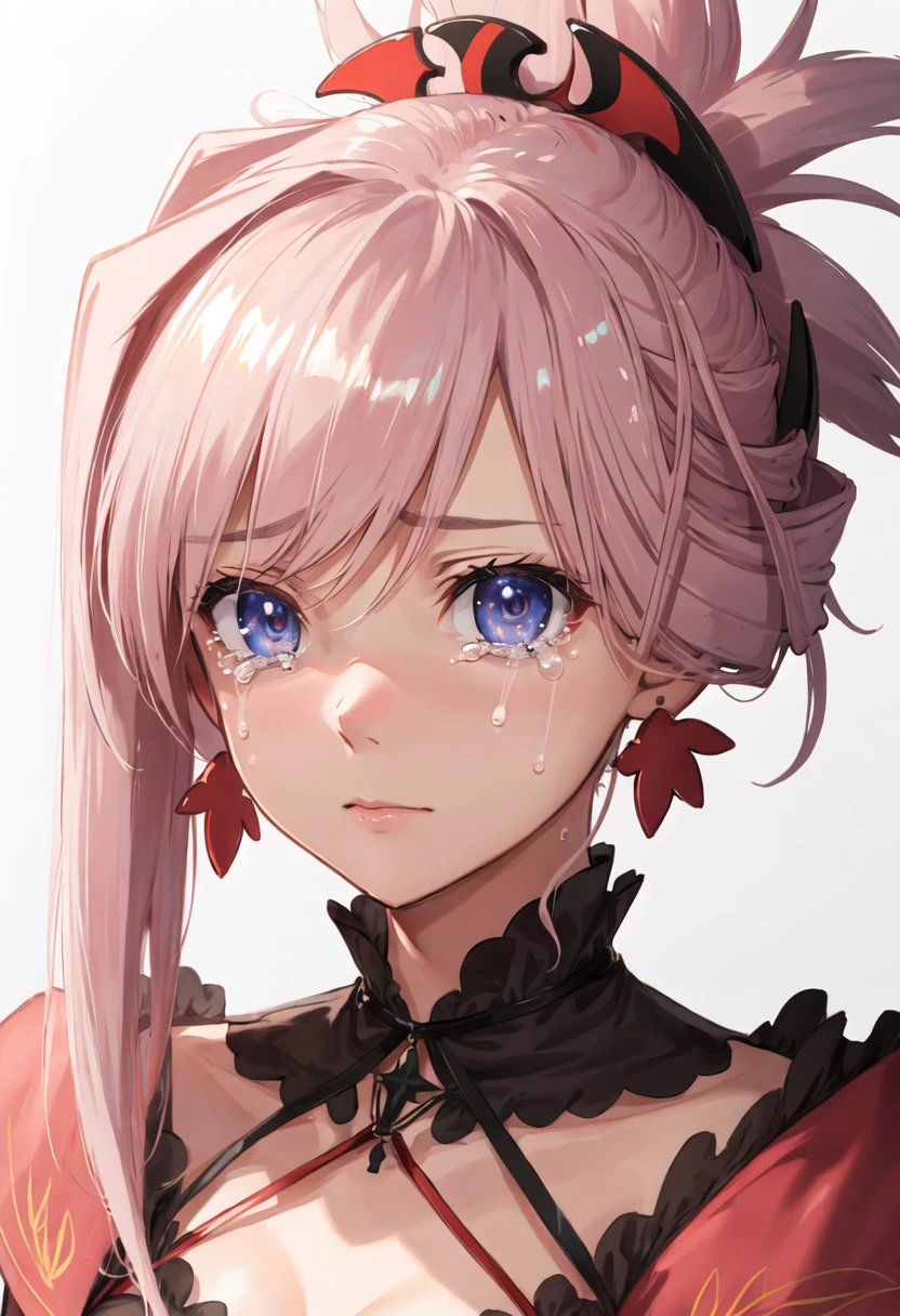 best quality, masterpiece, highres, solo, {miyamoto_musashi_fgo:0.90}, crying, sobbing, tears, portrait, looking at viewer