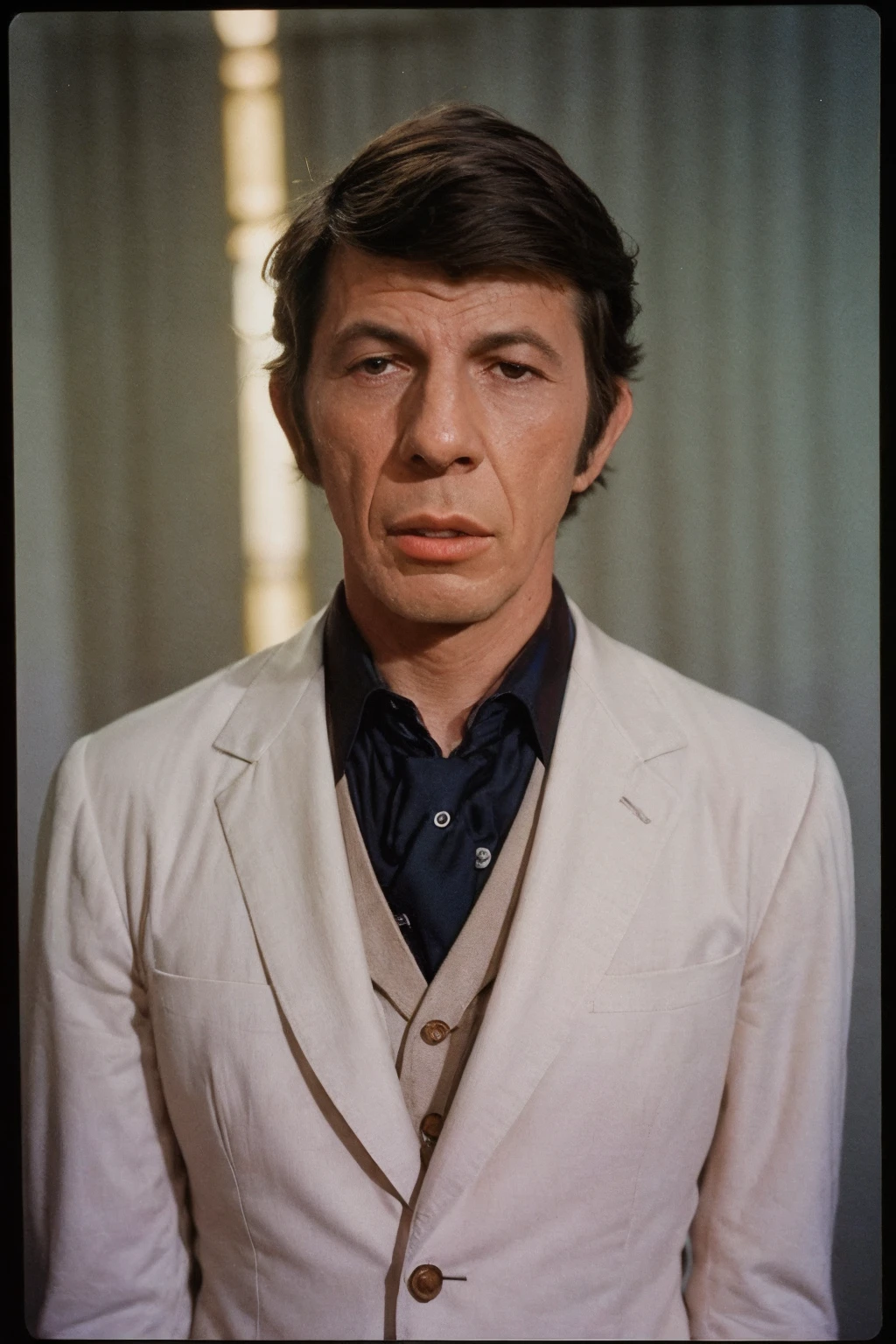 analog film photo solo, tstyle, realistic, ((vintage photo)), (((man:1.5), (male:1.5), person, 1boy, caucasian man)), (((sobbing):1.2)), (((brown gentleman suit:1.3))), ((retro space nightclub)), ((dynamic poses)), high detailed, (cinematic shot:1.3), PA7_Human-Likeness, (PA7_Photo-BW:1.2), 8k, clear facial features, pastel themed colorgrade, in style of Mary Ellen Mark, <lora:PAseer-SD15-LCM Quick:1> <lora:picxer_real:.5> <lora:ReaLora:.2> skin <lora:TStyle_-_Photography_Style:.4> <lora:[US]_-_Leonard_Nimoy:1> leonardnimoy . faded film, desaturated, 35mm photo, grainy, vignette, vintage, Kodachrome, Lomography, stained, highly detailed, found footage