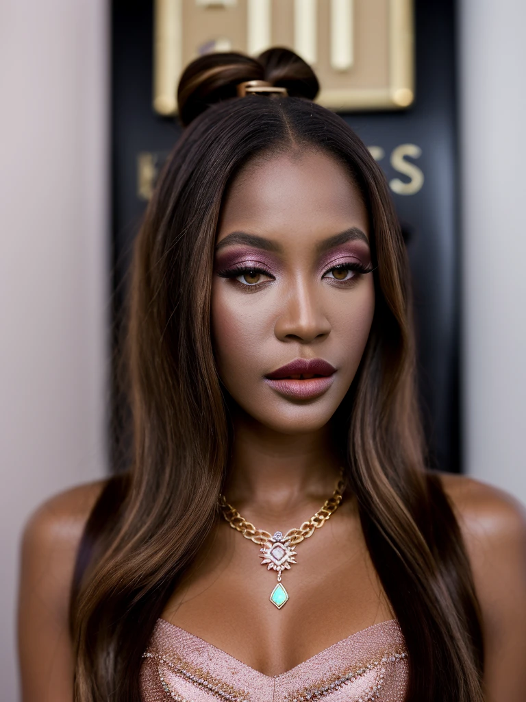 Realistic photo of a beautiful n40m1c woman,1girl,long hair,brown eyes,jewelry,solo focus,necklace,lips,makeup,ring,lipstick,eyeshadow,realistic, soft lighting, professional Photography, Photorealistic, detailed, RAW, analog, sharp focus, 8k, HD, high quality, masterpiece<lora:n40m1c:1.0>