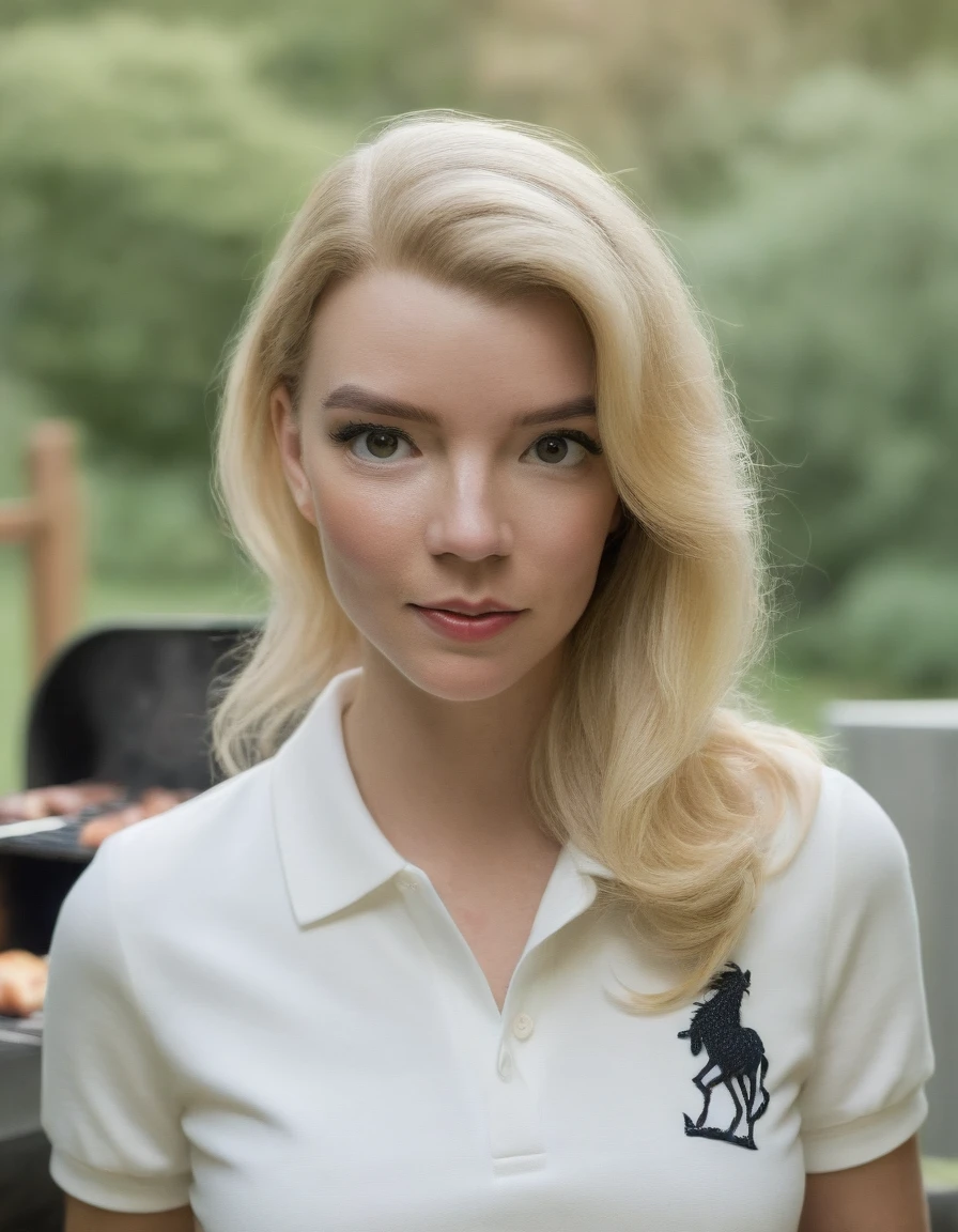 closeup portrait picture of atjx woman, (wearing a Polo Shirt:1.2),(Grilling:1.2),(on a Patio, barbecue, summer day:1.2) , eye makeup, smoky eyeshadow, blonde hair
<lora:AnyaTaylorJoyDoguXLstart@1.24:1.35> <lora:sdxl_offset_example_v10:0.4>