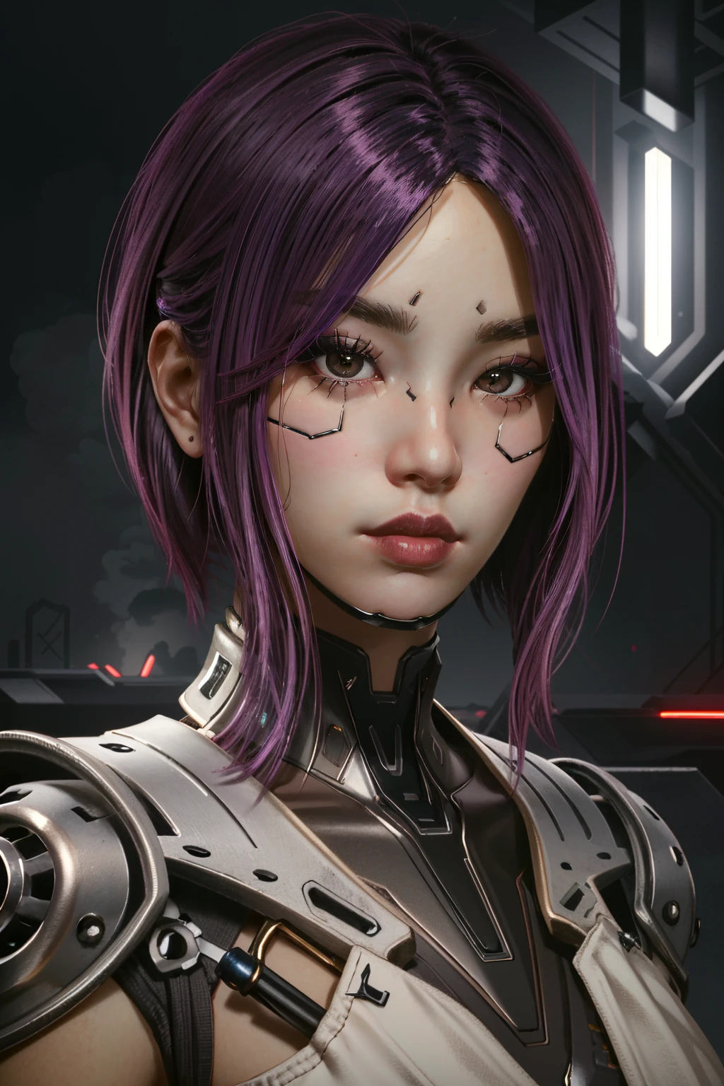 ((ultra detailed, masterpiece, absurdres))
<lora:CyberSongbird:0.9>
CyberSongbird, 1girl, mechanical parts, asymmetrical hair, purple hair, brown eyes, portrait