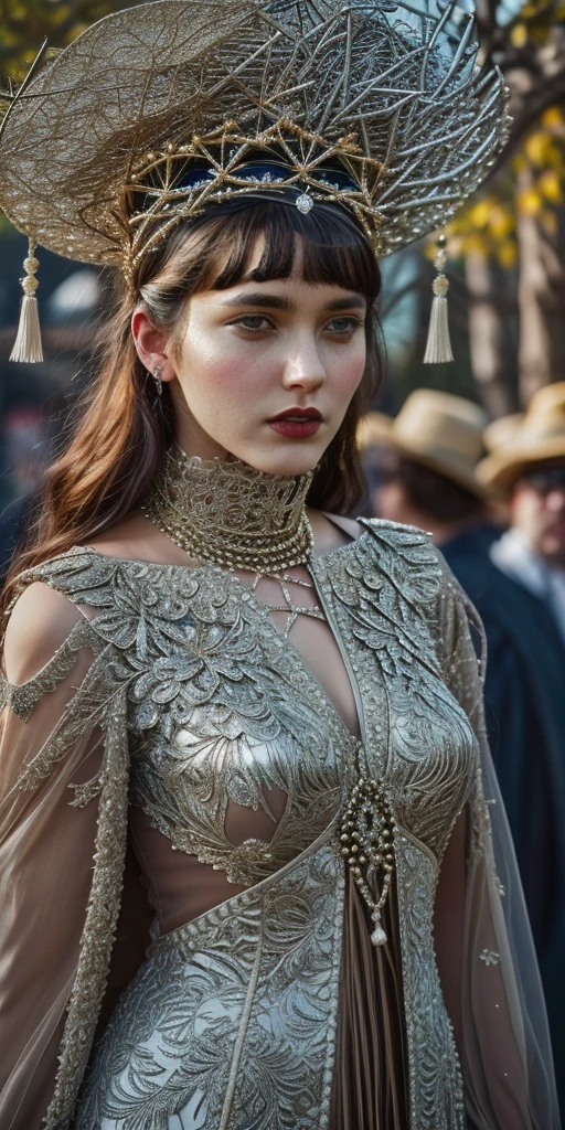 medium shot, sl4v1ccr0wncr33p, sl4v1ccr0wn3y35 an attractive woman, solo, breasts, hair slicked back, slender, fashion model, crown,tassels, facing viewer,, friendly, solo, wearing giant crown, gem-encrusted, twigs, leaves, gorget, ruff, embellished gown, dark gothic, realistic, analog, 200mm lens, telephoto, depth of field
<lora:sl4v1ccr0wn_multi_2-000009:1>