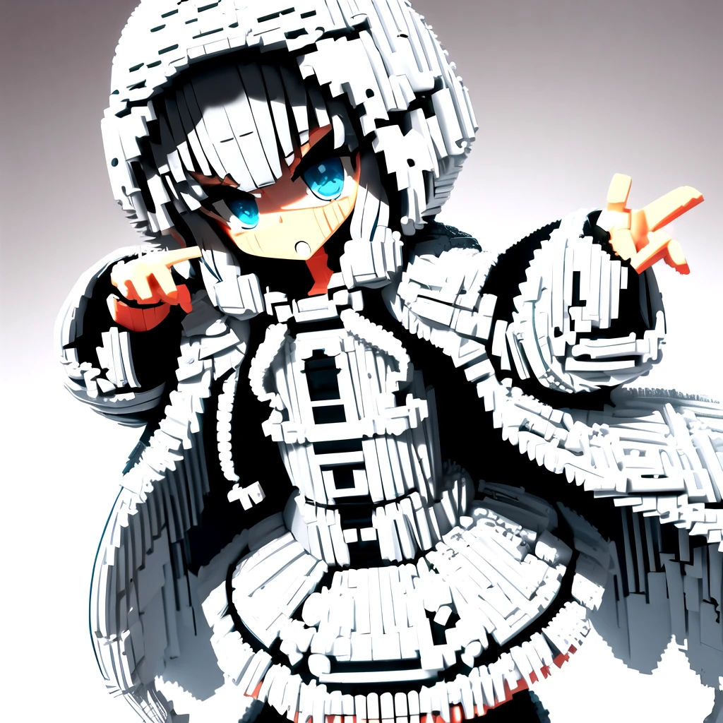 Create a monochrome image of a monochrome young girl. Her hair, eyes and skin should be light grey. She is wearing a white thick baggy long armored hooded robe with white ribbon and scarf.
1girl, solo, (hood up:1.5), (long skirt:1.5), <lora:5_lflg:1>, (flat chest:1.5)