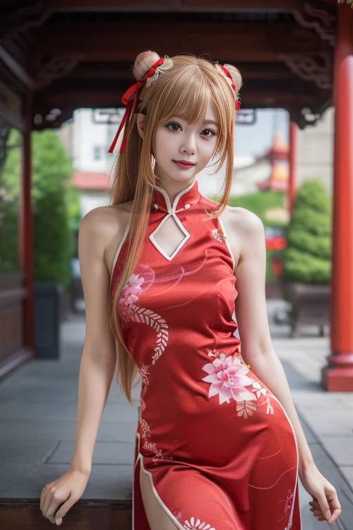 ltra-detailed,highly detailed,best quality,masterpiece,illustration,realistic,photorealistic,
yuuki asuna,
1girl, solo,
qipao, china dress, chinese clothes,
upper body,looking at viewer,
outdoors,
<lora:yuuki asuna qipao_v2_05:1.0>