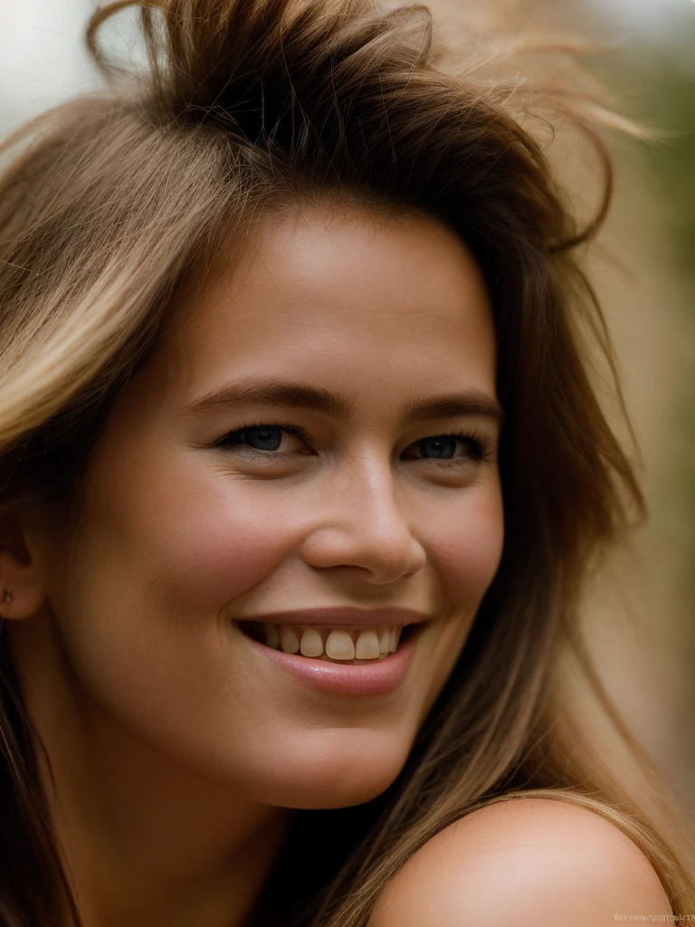 Realistic photo of a beautiful cl4ud14s woman, 1girl,solo,long hair,smile,blue eyes,blonde hair,teeth,artist name,grin,lips,looking to the side,watermark,portrait,web address,realistic,nose, soft lighting, professional Photography, Photorealistic, detailed, RAW, analog, sharp focus, 8k, HD, high quality, masterpiece<lora:cl4ud14s:1.0>