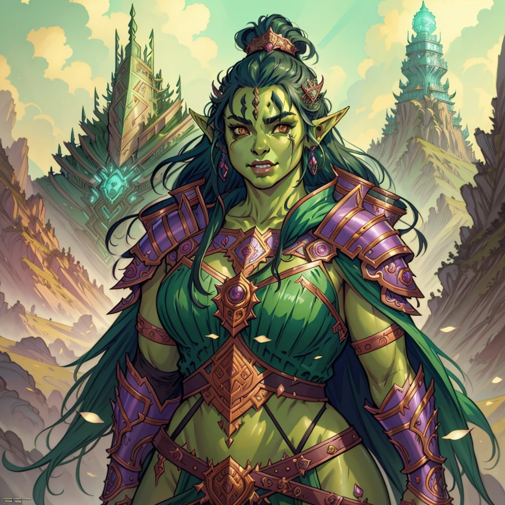 <lora:Fantasy_Races:1> (orc) queen, By Ruan Jia and Artgerm and Range Murata and WLOP and CLAMP and Loish and Lisa Frank, Key Art, Fantasy Illustration, award winning, Artstation, intricate details, realistic, Hyperdetailed, 8k resolution