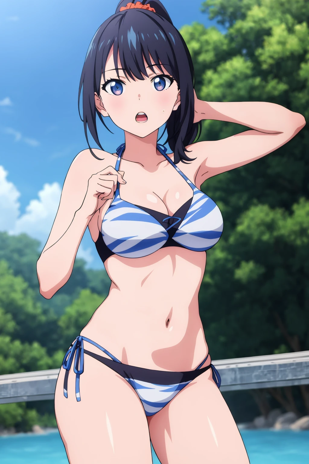 Blue haired girl drawn in high resolution Japanese anime style、Group of women taking photos in bikinis, Bikini Model, , A young and cute gravure idol, Posing together in bras, Russian and Japanese mix, sakimichan, Asian woman, Wear a swimsuit, that'that'that'It's hot with the shining sun, Japanese Model, Cute Core, sakimichan hdri, Young Gravure Idol, Chubby
