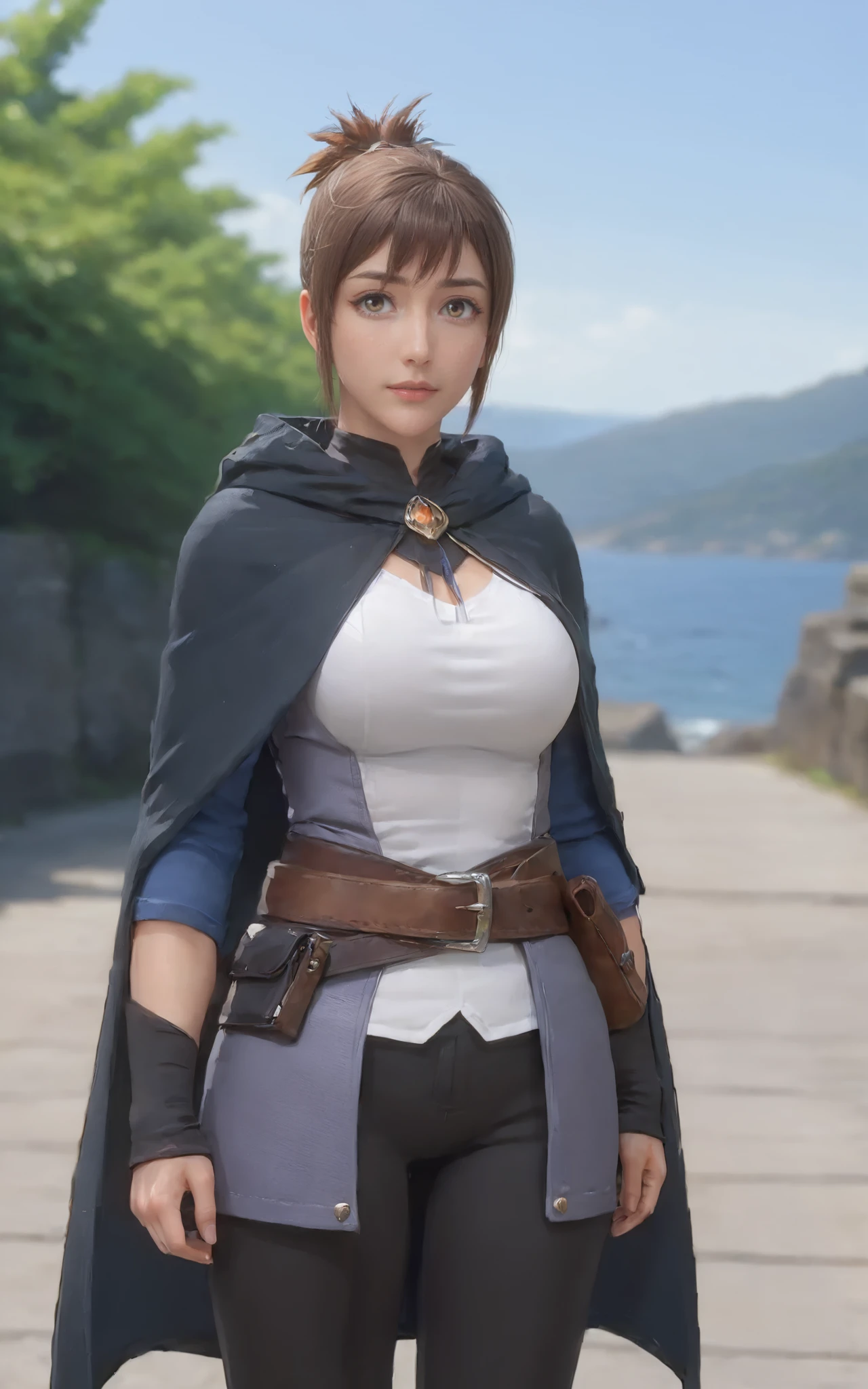marci,solo,cape,boots,pants,belt,pouch,belt pouch,fingerless gloves,outdoors,short ponytail,from below,sitting,
(((long legs, slim legs))),large breasts,narrow waist,wide hips,pose,full body,looking at viewer,
(masterpiece,best quality,ultra detailed,highres,absurdres,photorealistic,realistic:1.2),
<lora:neg4all_bdsqlsz_xl_V7:1.4>,<lora:marci_SDXL_V3:0.7>,