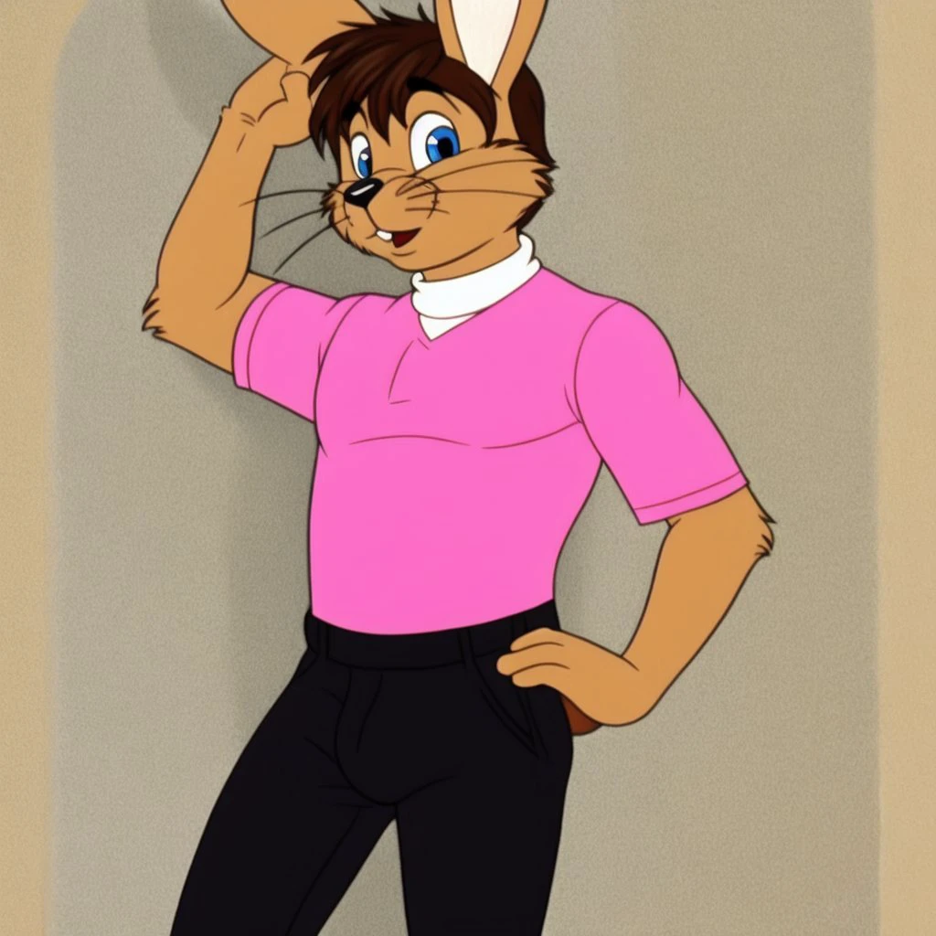 <lora:zayats-05:0.7>
zayats, hare, male, 1boy, solo, masterpiece,
tan fur, blue eyes, whiskers, brown hair, short hair,
muscular, pink shirt, black pants,