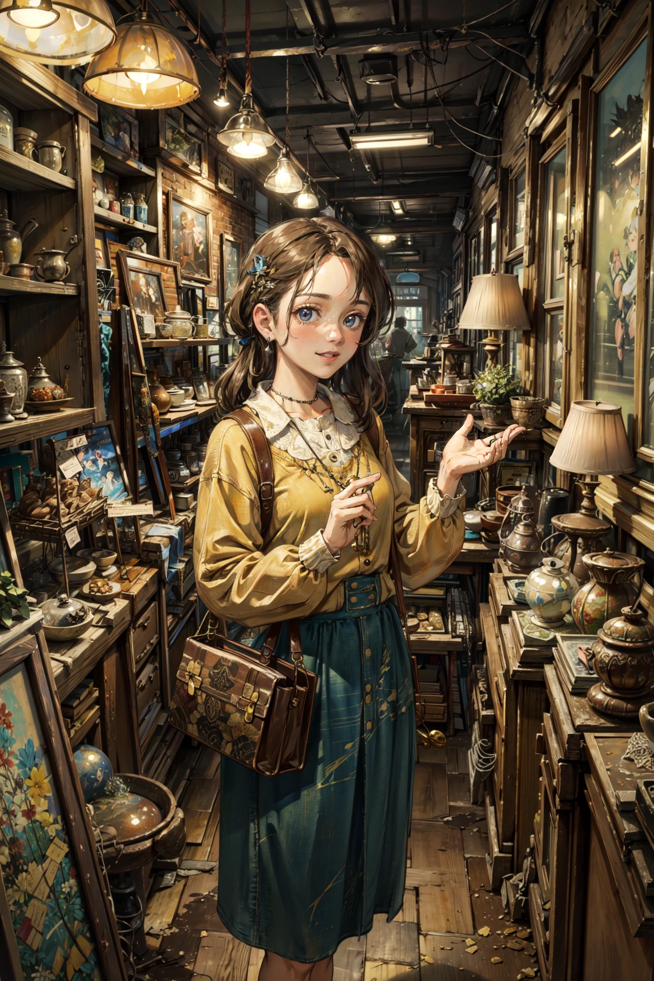 ((best quality, masterpiece, absurbres, super-resolution)) (Second hand antique store:1.3), Hidden treasure, Treasure hunt, Cluttered, Messy