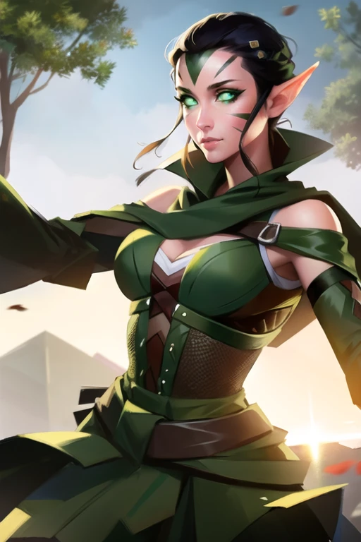 (masterpiece:1.2),(best quality:1.2)),perfect eyes,perfect face,perfect lighting,fashion,masterpiece,best quality,highly detailed,
solo,1girl,cowboy shot,green eyes,facial mark,<lora:Nissa:1>,