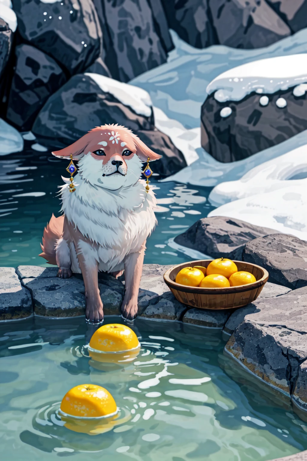 <lora:LCM_LoRA_Weights_SD15:1>, <lora:yomama_onsen:0.8>yomama_onsen, hotspring, snow, forest, outdoor, rock, scenary, steam, 1girl, (partially submerged), mount fuji, ( fruits) <lora:YaeMikoFox:0.8> YaeMikoFox, no humans, multiple tails