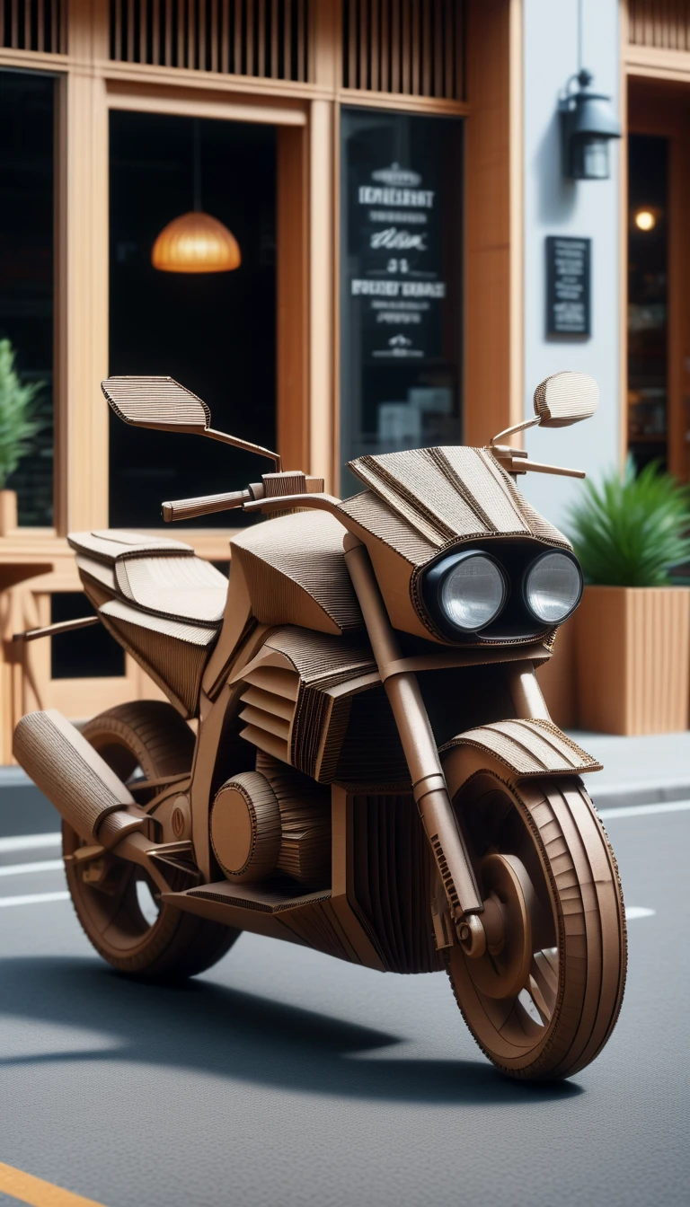 <lora:CardboardStyleXL:1>CardboardStyle a sleek black sports bike parked in front of a café, made from (textured:0.7) cardboard, simple, basic, corrugated, hand-crafted, in location: crystal mine, <lora:add-detail-xl:0.5>