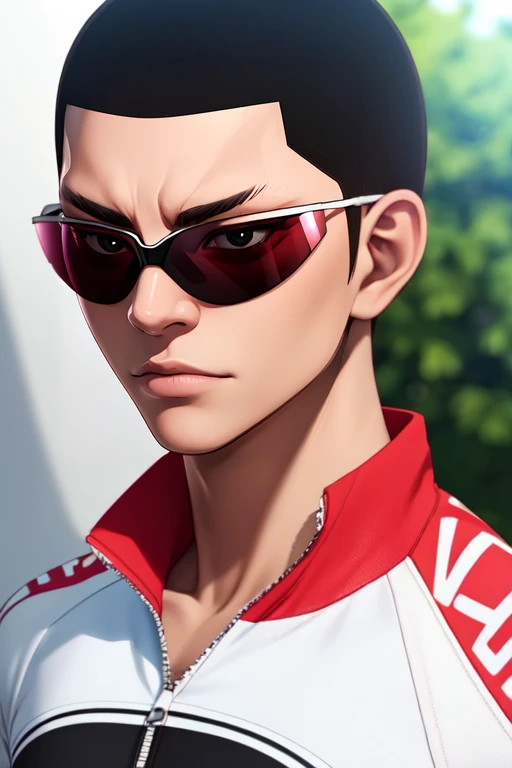 photorealistic, (4k), depth of field, (Masterpiece), (realistic skin texture), extremely detailed, intricate, hyper detailed, high resolution, professional photography, , depth of field, sharp detail, best quality, , 1boy, solo, male focus, <lora:shingo_kinjou:0.76>, shingo_kinjou, black hair, black eyes, , sunglasses, , , 2k resolution