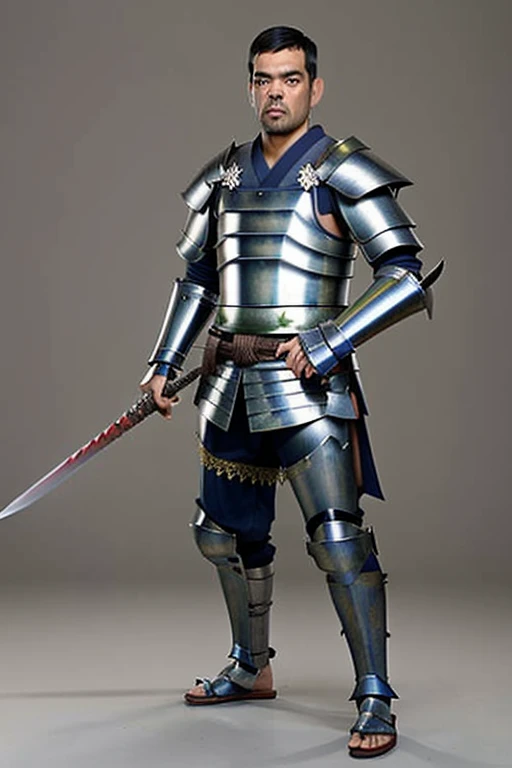 masterpiece photo of lyoto as a (samurai) with ((full metal armor)) and a (sharp glowing sword), samurai movie still
