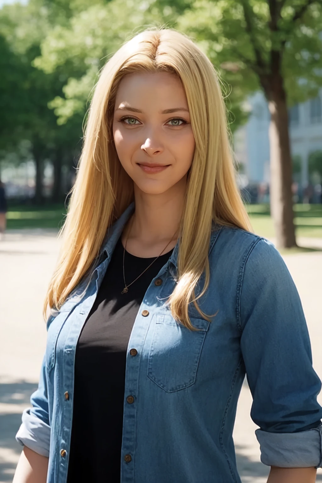 <lora:mondongo_LoRA_LisaKudrow_v2:1> mndngwmn, blond hair, (ultra realistic, 8k,high quality),(medium shot), wearing casual clothes, on the park