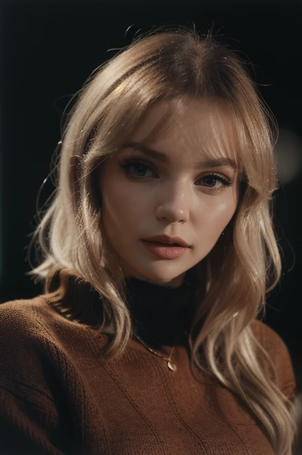 <lora:apple:1> apple, analog photo,silhouette,spotlight,close up portrait,pale skin,highly detailed face, seducing facial expression,wearing a cozy sweater,dark background,warm colors, RAW candid cinema,16mm,color graded portra 400 film,remarkable color,