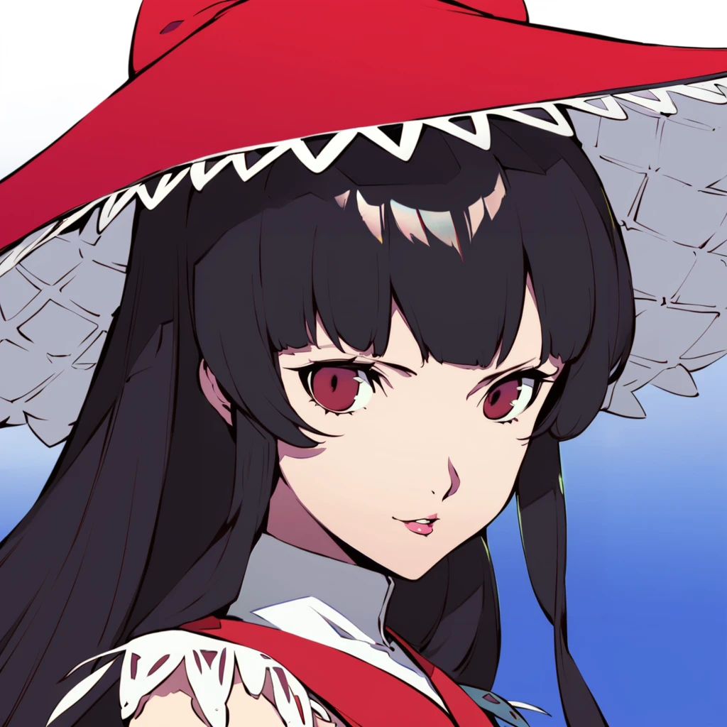 1girl, hakurei_reimu, persona 5, portrait, masterpiece, best quality, uhd, 8k, soejima_shigenori <lora:persona_style_xl_rev2-000012:1>