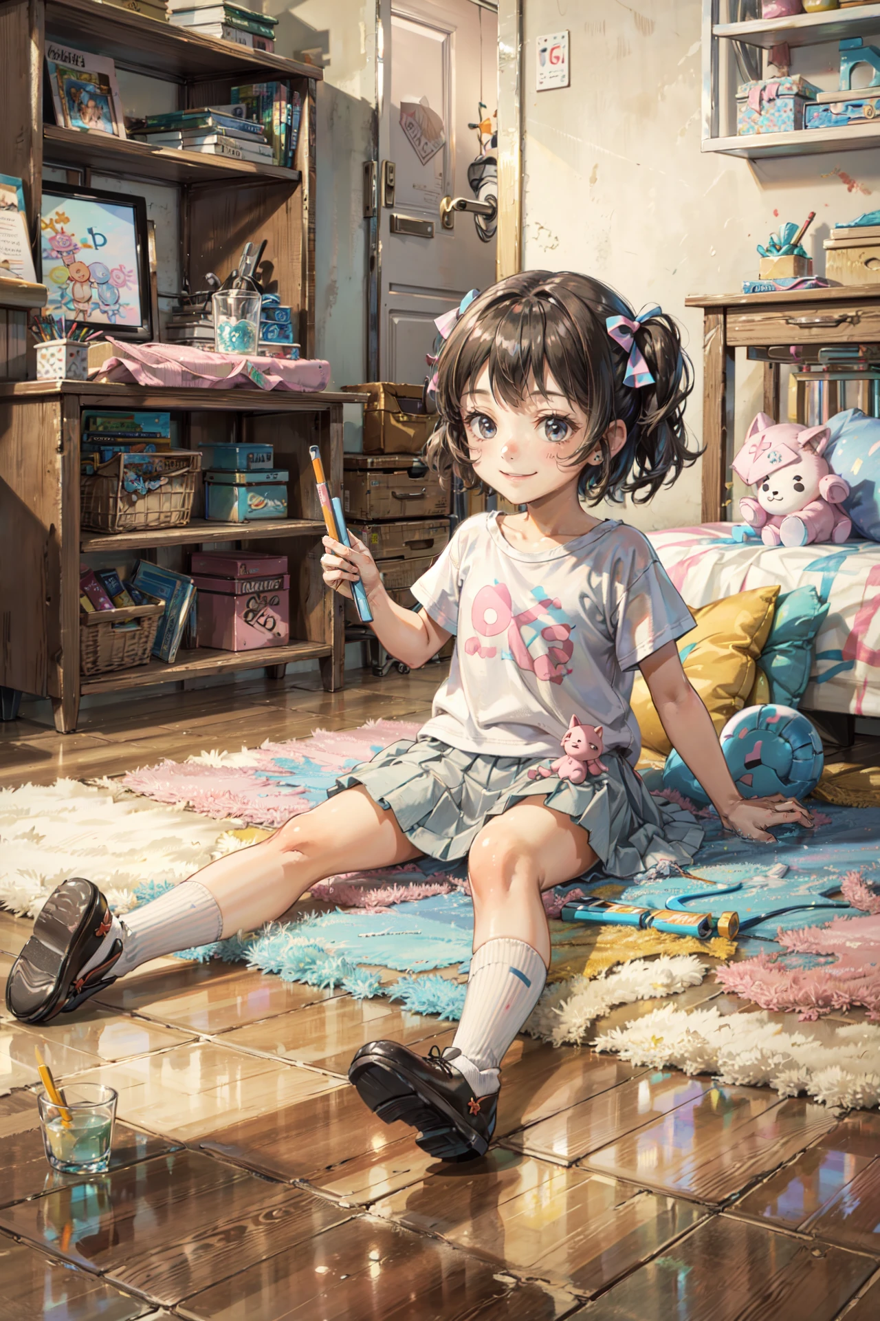 ((best quality, masterpiece, absurbres, super-resolution)), Playroom, Pastel Colors, soft interior, (Alphabet Blocks:1.3), babys, tutu skirt
