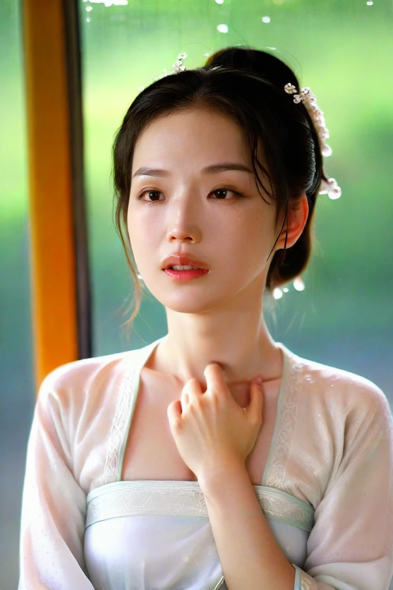 (masterpiece,best quality,ultra high res:1.1),(photo-realistic:1.1),side_light,bokeh,beautiful face,exquisite face,skin texture,looking at viewer,1girl,(simple background:1.1),18yo,
(sweat and pure:1.2),enjoy this wet orgasm,(from front position:1.486),hanfu,white dress,
<lora:Shu7_XL_0_:1>,shu7,portrait,front view,in a bus,,sunlight through the glass to form a beam,