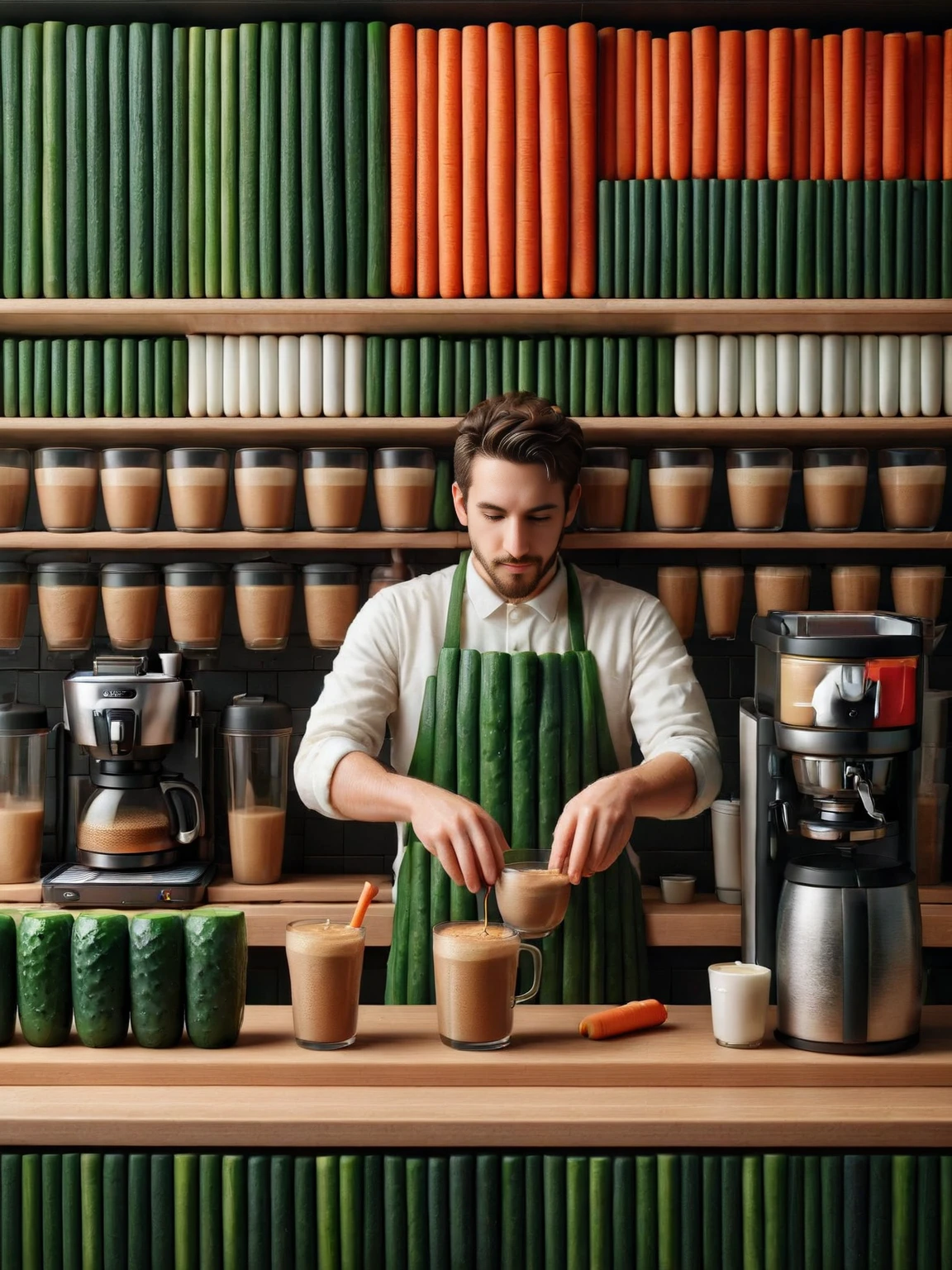 A bustling ais-dipperz coffee shop scene, barista preparing drinks <lora:Dippers_Style_SDXL:1>