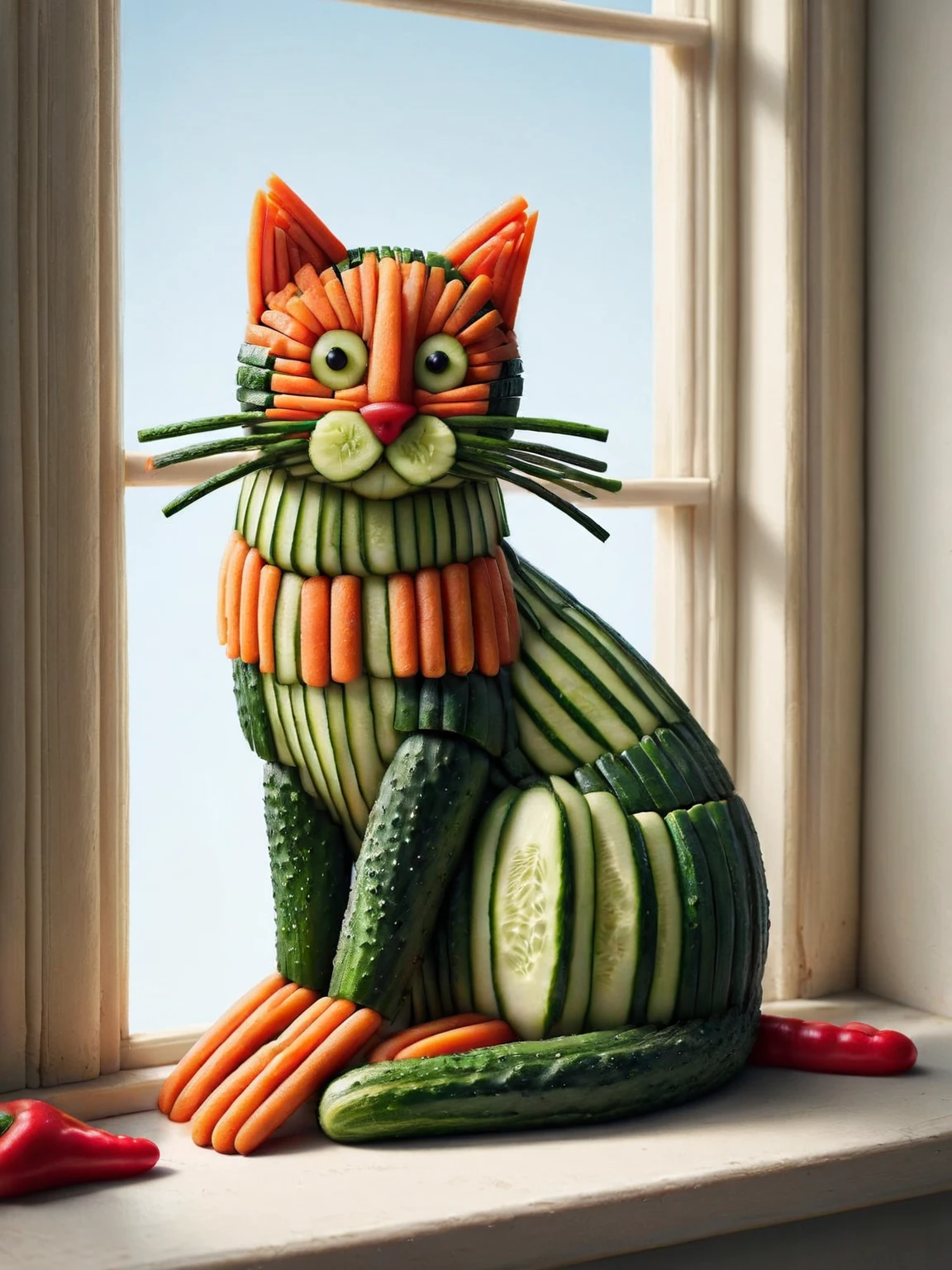 A serene ais-dipperz cat curled up on a sunny windowsill, tail flicking gently <lora:Dippers_Style_SDXL:1>