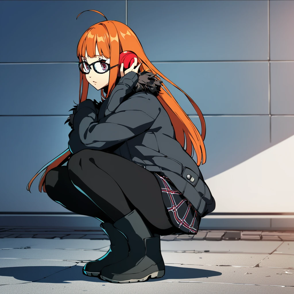 1girl, sakura_futaba, wearing a fur-trimmed jacket, squatting, persona, persona 5, masterpiece, best quality, uhd, 8k, soejima_shigenori <lora:persona_style_xl_c:1>
