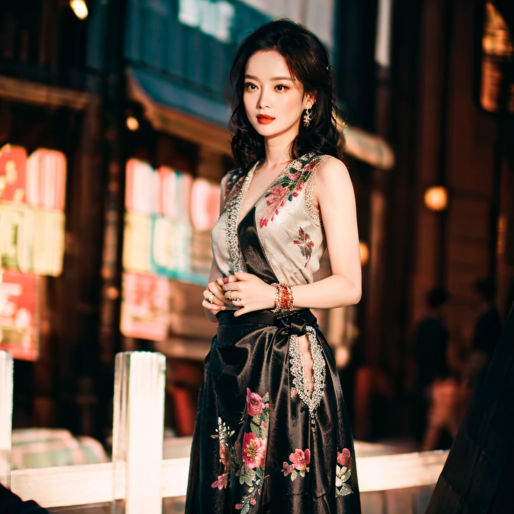 fh,<lora:FH-000008:0.6>,(Floral_wrap_top:1.4),(Midi_skirt:1.4),(Beaded_bracelets:1.3),(Garden_party_background:1.5)1girl,solo,pink hair,outdoors,streets,street,city,(Beach_background:1.3),(masterpiece, best quality, realistic,),(photorealistic:1.4),chinese woman,lip,brown eyes,(brighteninglight:1.2),(Increasequality:1.4),finelydetailedeyes,She has exquisite facial features and delicate skin,Rich and realistic skin texture,fine hands,the magnificent red evening dress was adorned with sparkling jewelry,(Romantic_lace_top:1.5),(Flowy_maxi_skirt:1.4),(Delicate_bracelet:1.3),(Garden_wedding_background:1.3),<lora:MN-000006:0.6>,