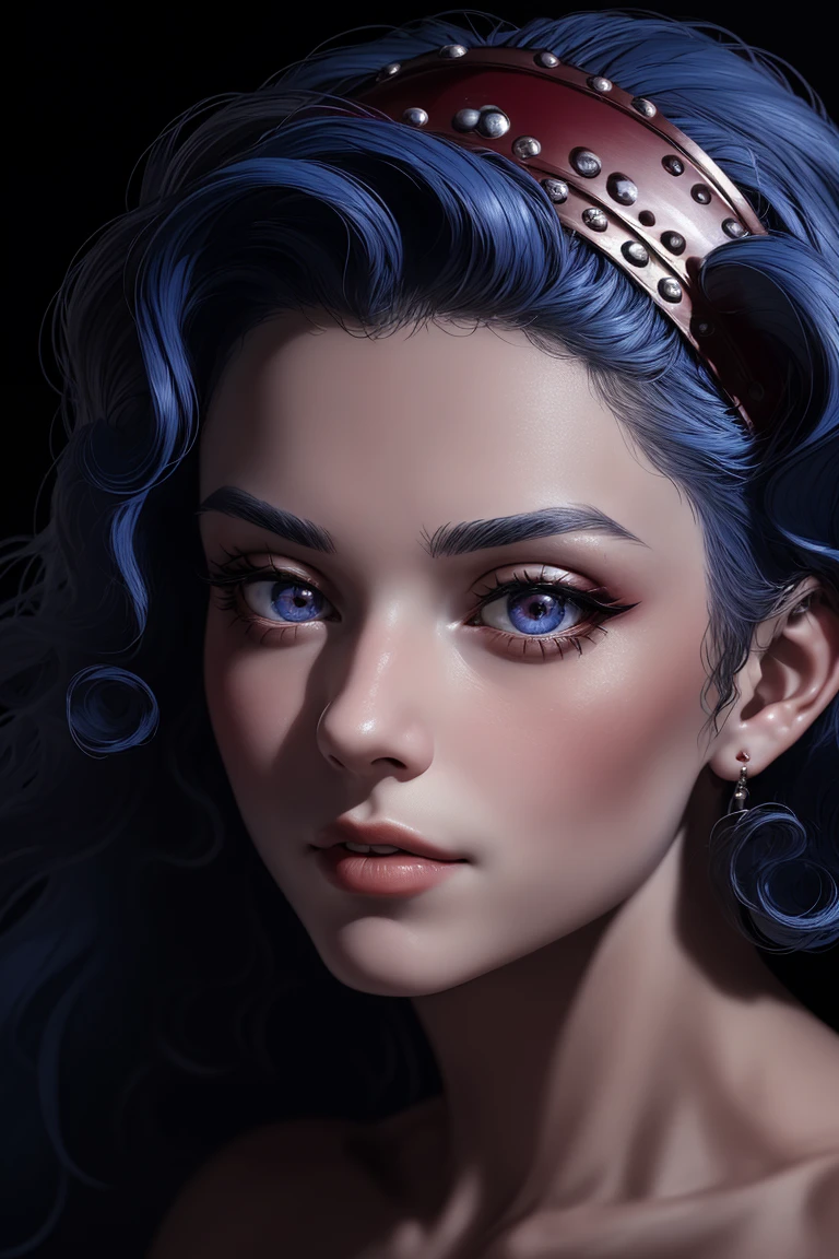 (masterpiece,  best quality:1.2),  AngelaBelti,  1girl,  red tiara,  blue hair,  muscular woman,  blur blackground,  ((face,  portrait,  closeup)),  parted lips,  curly hair,  perfect face,  perfect picture,  detailed eyes,  sharp focus, , YeiyeiArt,<lora:EMS-280926-EMS:1.000000>,<lora:EMS-79-EMS:0.600000>