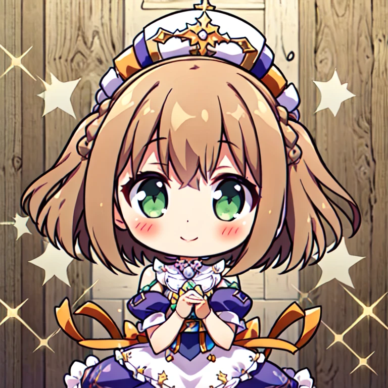 lan erma-1, hat, braid, 1girl, solo, smile, blush, short hair, green eyes, chibi
