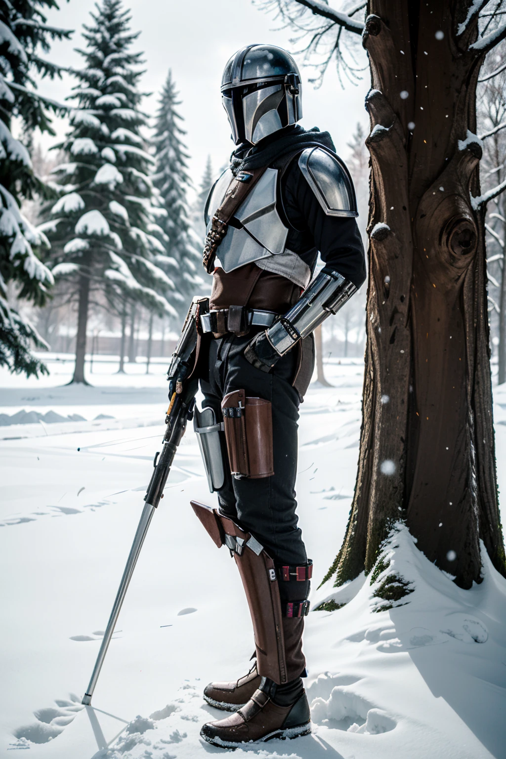 ((ultra detailed, masterpiece, absurdres))
 <lora:StarWMandalorian:0.9>
StarWMandalorian, 1boy, no face, helmet, Magical Winter Wonderland with Snow-Covered Trees