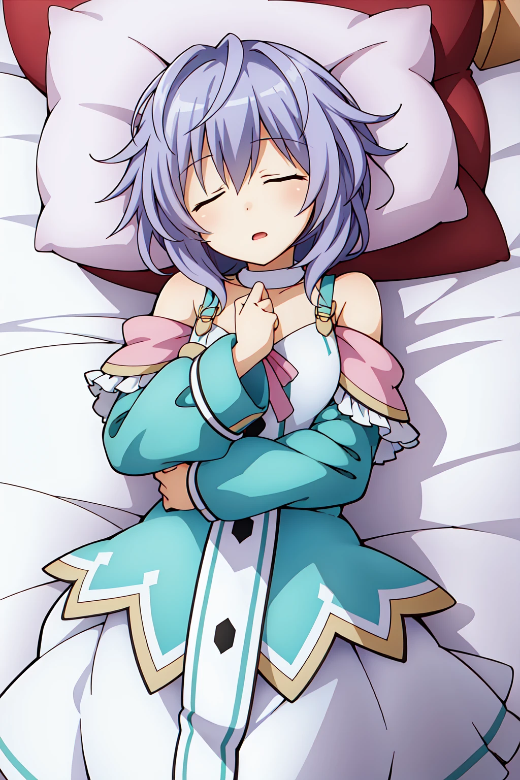 1girl, plutia, lying, bed, sleeping, pillows, closed eyes