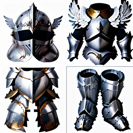 high resolution, best quality, white background, medieval holy armor of angel <lora:armor_icons_v3:1>, winged knight's helmet, Front light
