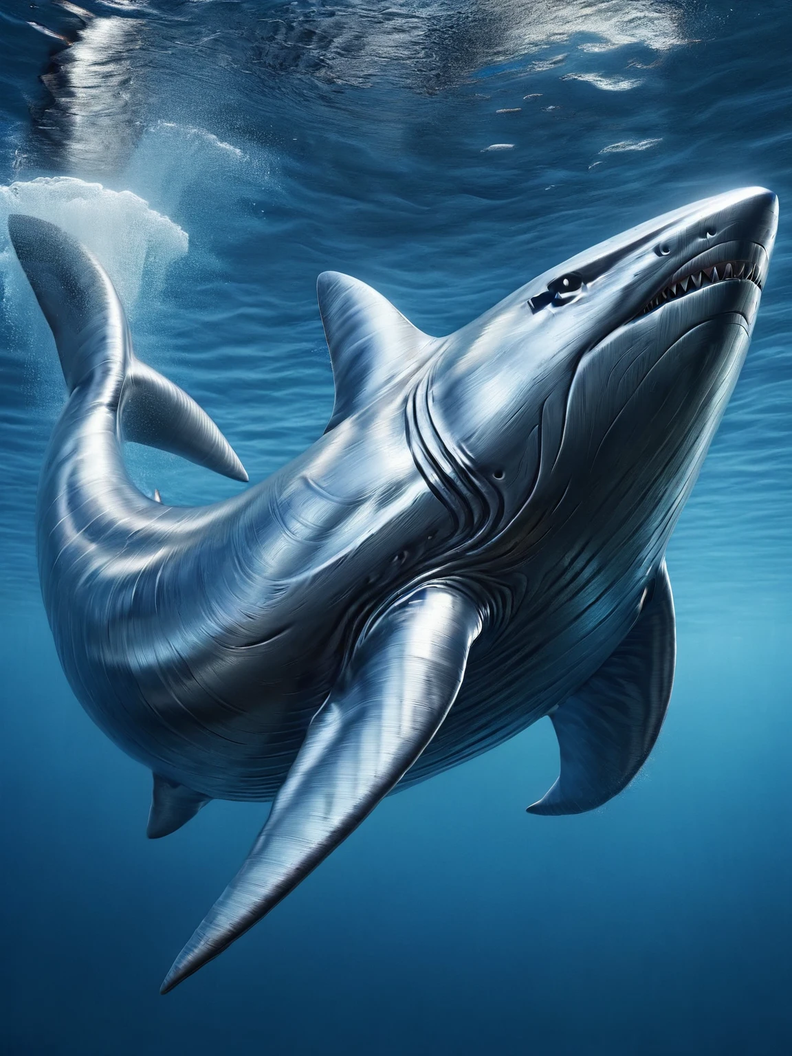 An ais-steelz shark swimming menacingly <lora:Brushed_Steel_Style_SDXL:1>