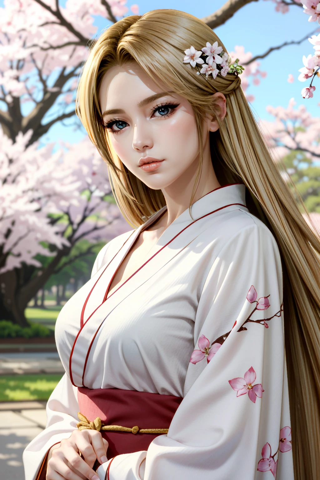 ((ultra detailed, masterpiece, absurdres))
<lora:DOAHelena:0.9>
DOAHelena, 1girl, long hair, blonde hair, in a traditional kimono, surrounded by cherry blossoms