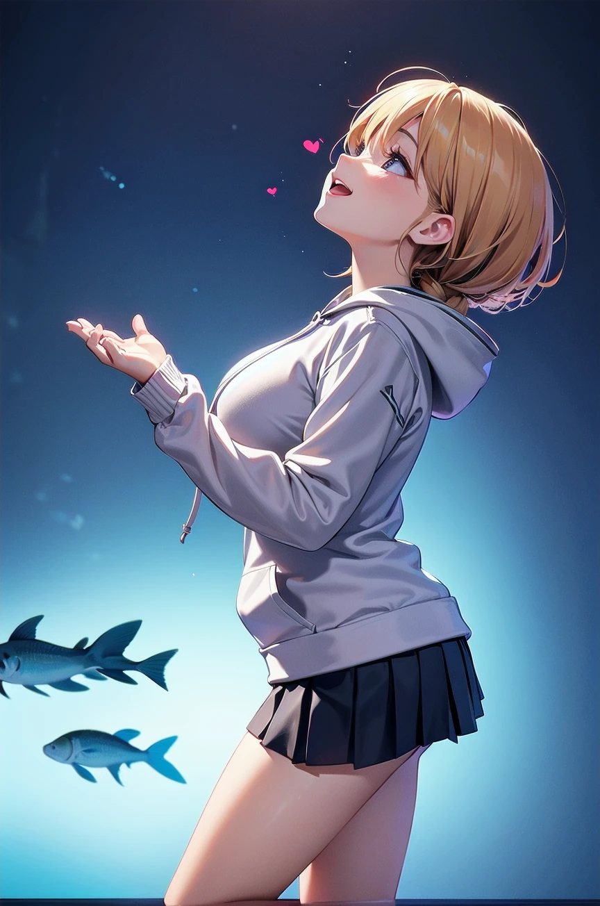 1girl,braids,((white),(hoodie)),(mini pleated skirt),huge breasts,happy,heart,aquarium,from_side,looking_up,available light,
32K,16K,4K,8K,best quality,masterpiece,ultra high res,professional lighting,physically-based rendering,(beautiful background illustration),