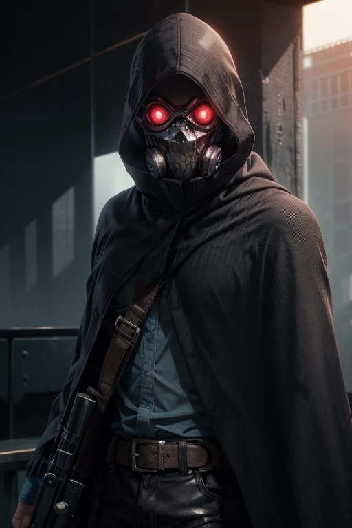 <lora:char_SAO_[D34thGun]-000015:1.0> (d34thgun:1.5), (1boy wearing a cyberpunk skull mask with glowing red eyes:1.4), (full face mask, gasmask, wrapped in bandages, cloak, gun:1.3)(1boy, male focus:1.5) (GS-Masculine:1.5), (masterpiece, top quality, best quality, detailed scenery background, official art, beautiful and aesthetic, extremely detailed, best quality, absurdres:1.3), (detailed realistic shiny skin:1.3) with (oil highlights:1.2), (detailed natural lighting, depth of field:1.3) (hyperrealistic:1.5), vivid 16k colorful hdr, highest detailed <lora:enhancer_quickfix_(NoX):1>