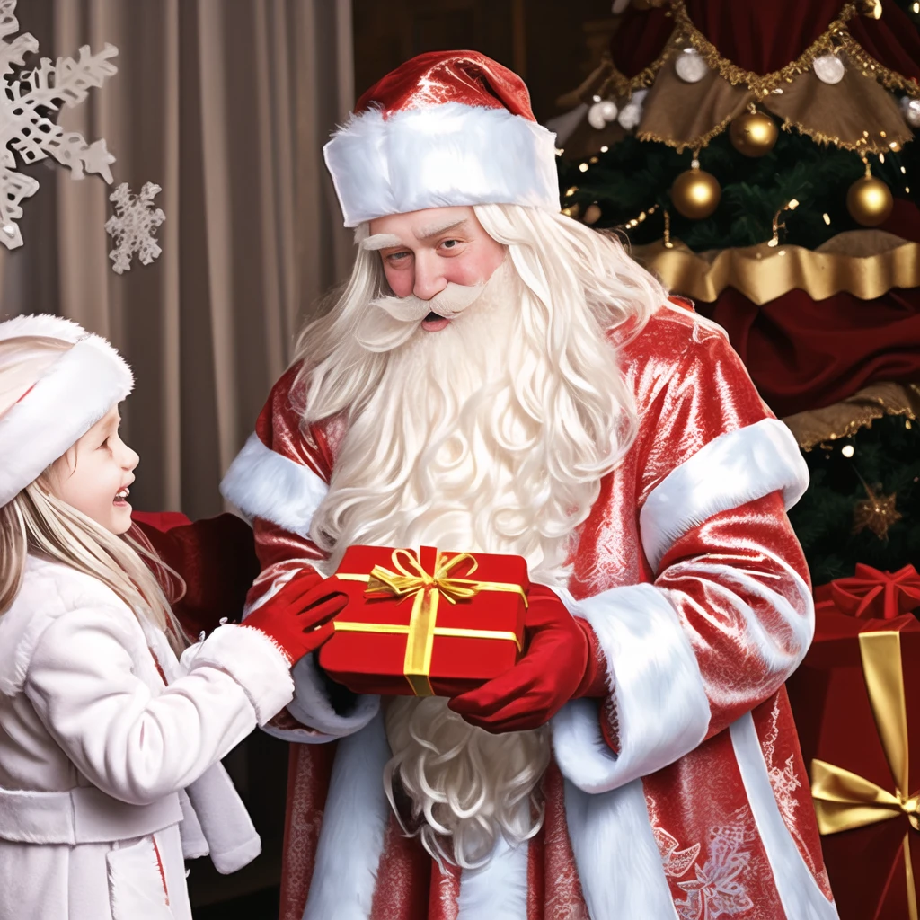 <lora:Ded_Moroz:1> Ded_Moroz giving a present to a child, many children around <lora:detail_slider_v4:2>