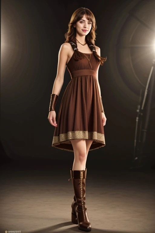 ((Masterpiece, best quality, cinematic lighting, 8k, full body shot, long hair, hour glass body)), (smile:0.85), (realistic background)
<lora:B2_Short_Dress_By_Stable_Yogi:1> brown dress, boots