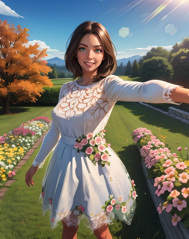 Faith,green eyes,brown hair,
white dress,long sleeves,light smile,
outdoors,flowers,country,covered nipples,
white underwear,see-through,wet,
lake,
(insanely detailed, masterpiece, best quality),<lora:FaithSeed:0.8>,
