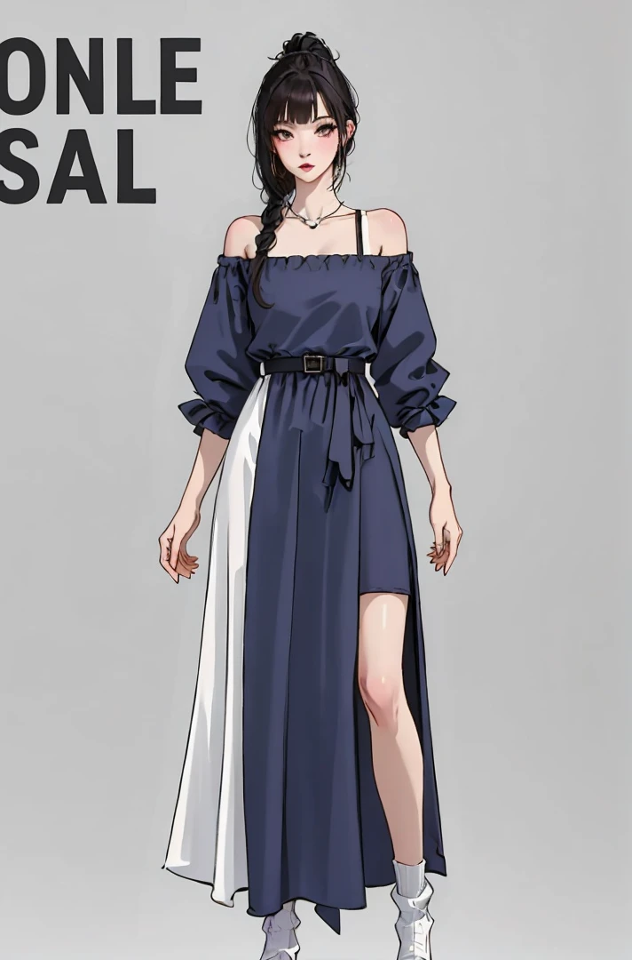 <lora:Oufits-000006:.6>, full body, standing, high socks , dress, tall,sexy, casual