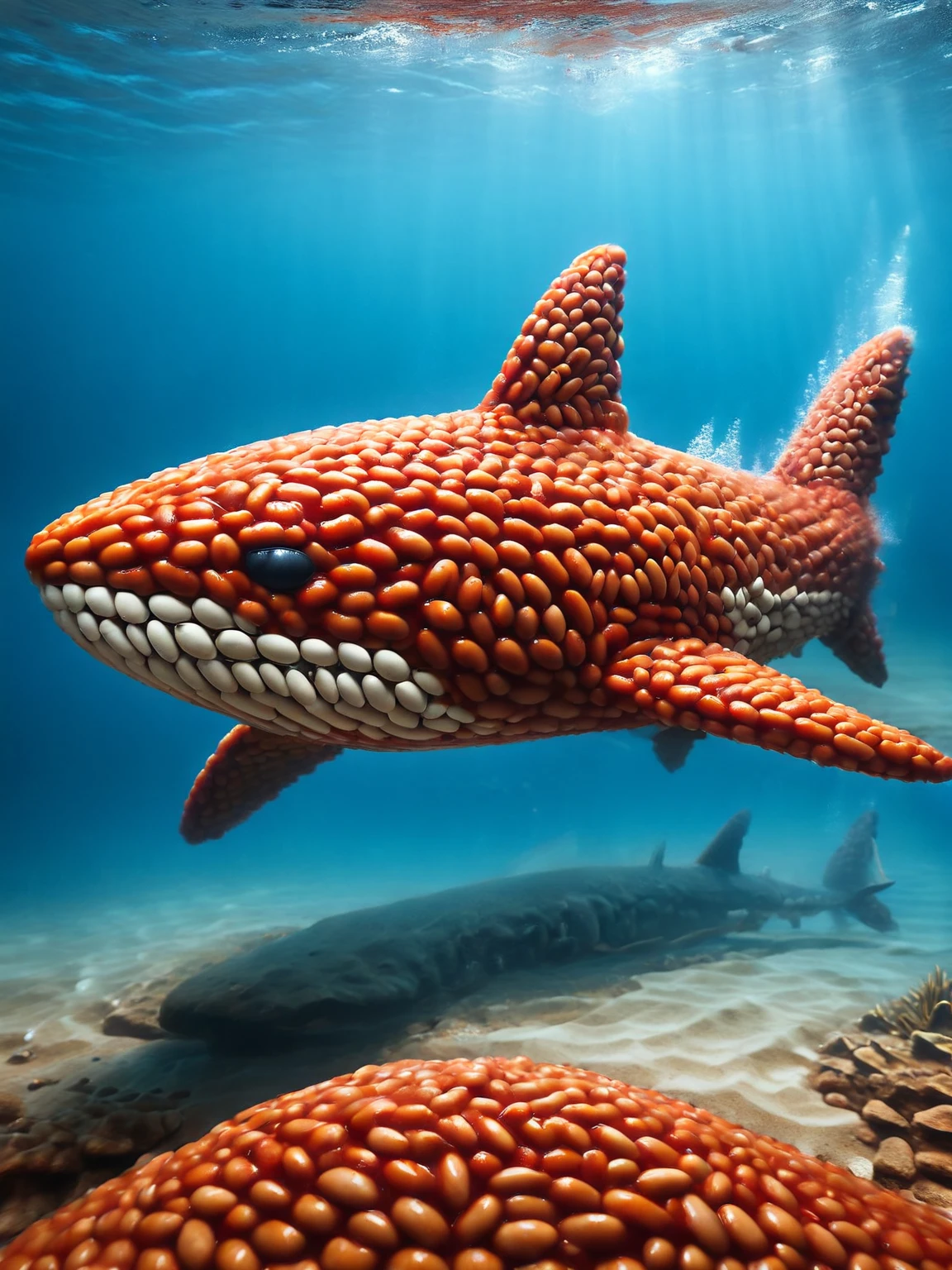 An ais-beanz shark, menacingly swimming near the seabed <lora:Beanz_Style_SDXL:1>