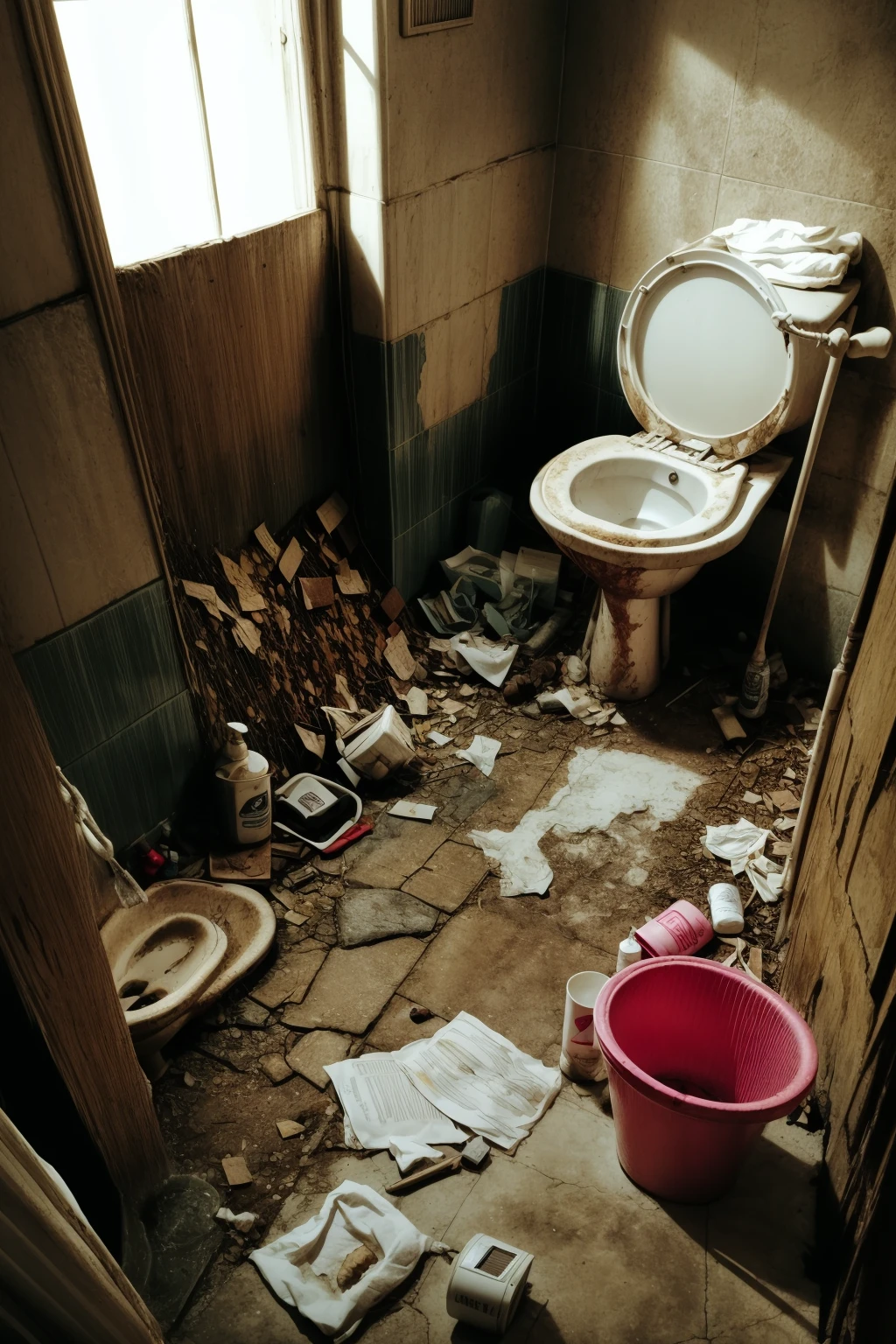 outdoors,no humans,<lora:add_detail:1>,red-panic-button-positive,<lora:0181 dirty toilet_v2:0.9>,ruanyi0181,bottle,box,coffee,cup,door,faucet,indoors,mirror,soap,soap bottle,still life,tile floor,tile wall,tiles,toilet,toilet paper,trash can,water,, best quality,masterpiece,high quality,real,realistic,super detailed,full detail,8K,