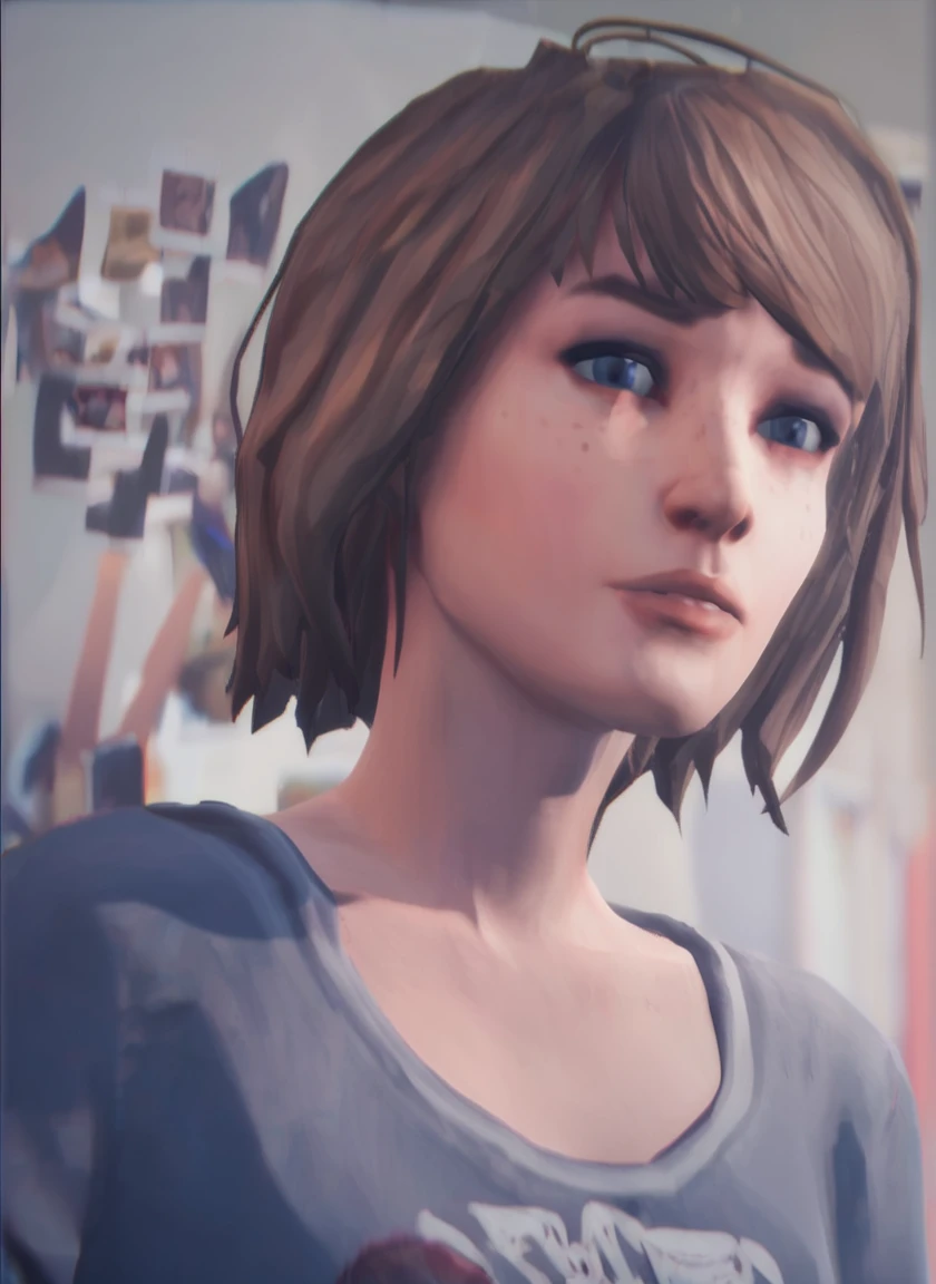 maxine_caufield_byammpu, 1girl, brown hair, short hair, blue eyes, freckles,photo, portrait, score_9, score_8_up, score_7_up, score_6_up, score_5_up, score_4_up, bottom view,
(realistic:1.2),looking at viewer <lora:MaxCaulfield_XL:0.95>