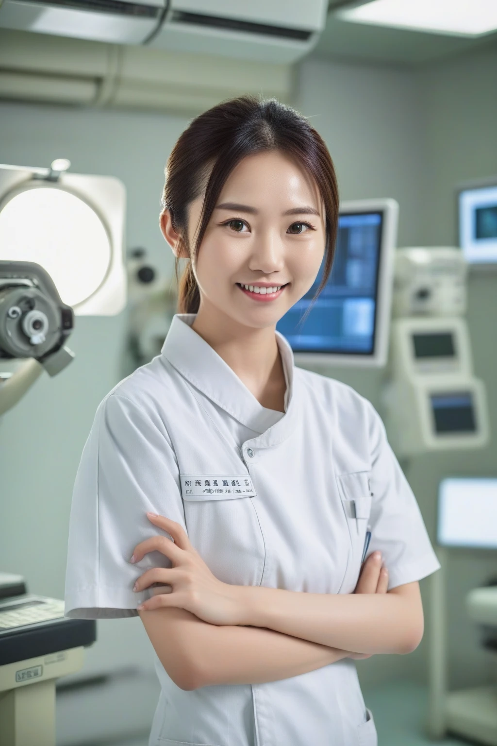 (8K, Best Quality, Masterpiece: 1.2), (Realistic, Photorealistic: 1.37), Super Detail, Super Realism, Anatomically Correct, One Female Doctor Assembling One Male Robot, White Coat, Hospital, Operating Table, Robot Arm Parts, Robot Head