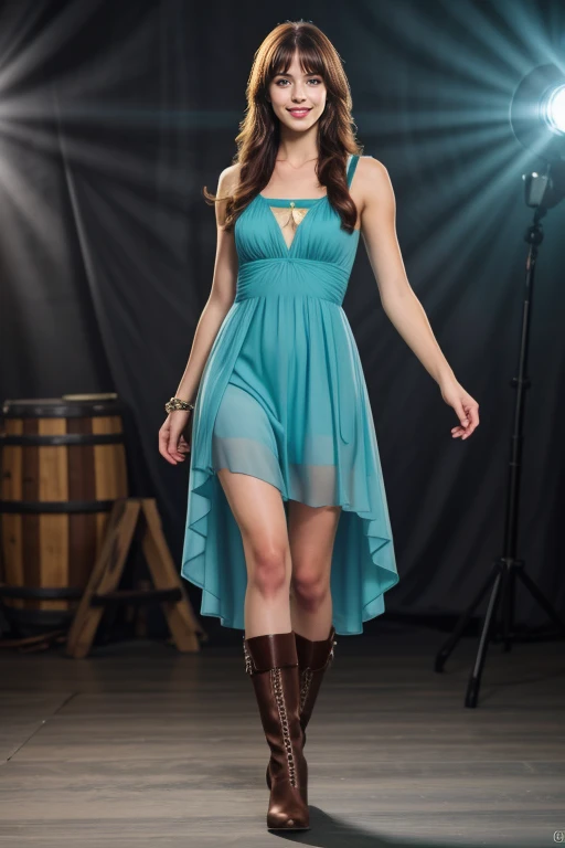 ((Masterpiece, best quality, cinematic lighting, 8k, full body shot, long hair, hour glass body)), (smile:0.85), (realistic background)
<lora:B2_Short_Dress_By_Stable_Yogi:1> turquoise dress, boots